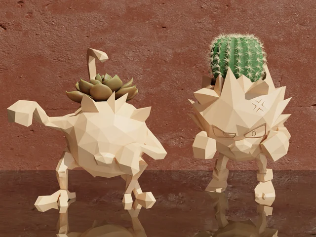 Mankey & Primeape low poly Pokémon bloempot
